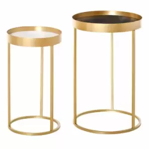 image of HOMCOM Set Of 2 Marble Look Nesting Coffee Tables With Gold Metal Base