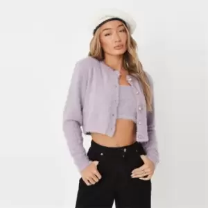 image of Missguided Fluffy Button Cardigan Co Ord - Purple