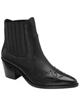 image of Ravel Galmoy Black Leather Western Ankle Boot, Black, Size 5, Women