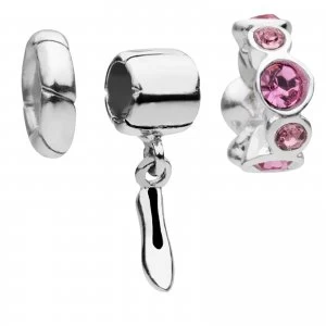 Amadora Shoe and Rose Crystal Set Of Three Charms - One Size - Silver