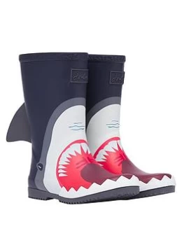 Image of Joules Boys Shark Roll Up Wellies - Navy, Size 10 Younger