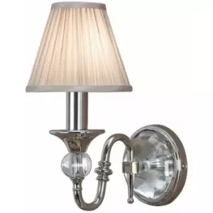 image of Loops - Diana Luxury Single Curved Arm Traditional Wall Light Nickel Crystal Beige Shade