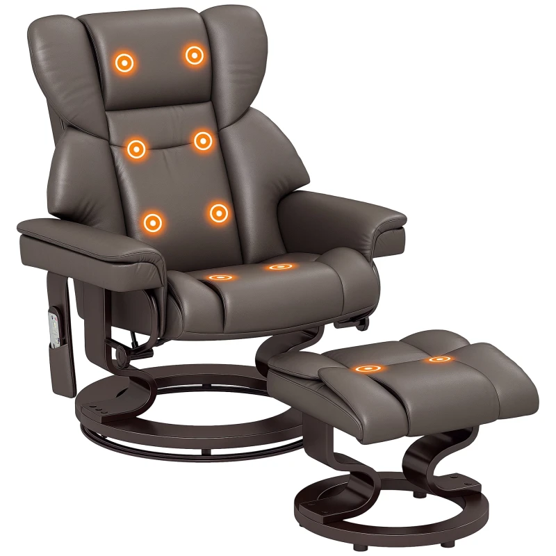 Image of HOMCOM Massage Recliner Chair with Footstool and Adjustable Backrest Brown