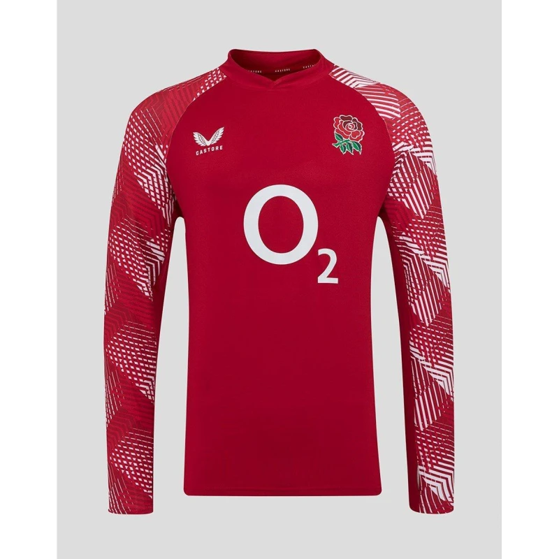 Image of Castore England Rugby Pre Match Drill Top 2025 Adults Red/White male S