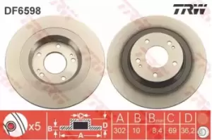 Image of TRW Brake disc DF6598 Brake rotor,Brake discs MITSUBISHI,ASX (GA_W_),OUTLANDER III (GG_W, GF_W, ZJ),Eclipse Cross (GK_)