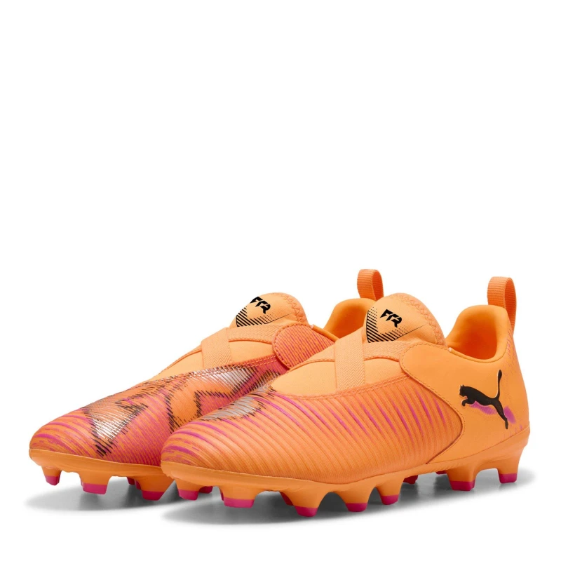 Image of Puma Future 8 Match Laceless Juniors Firm Ground Football Boots Orange/Black male 3 (35.5)