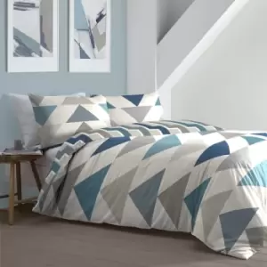 Fusion Loxton Geometric Print Easy Care Reversible Duvet Cover Set, Blue, Single