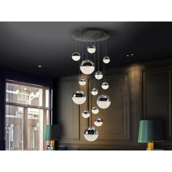 image of Schuller Sphere - Dimmable 14 Light Integrated LED Light Pendant Light Cluster Drop, Chrome, Bluetooth control