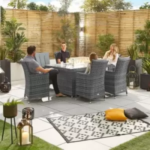 Sienna 6 Seat Rattan Fire Pit Dining Set - 1.5m x 1m Rectangular Garden Table & Chairs - Grey Flat Weave Patio Furniture - Nova Outdoor Living