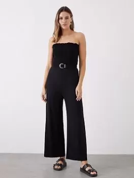 Image of Dorothy Perkins Shirred Bodice Bandeau Jumpsuit - Black, Size 8, Women