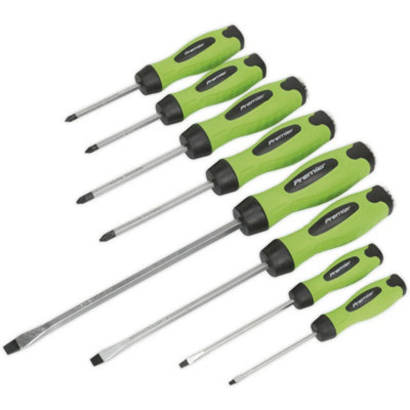 Image of Loops 8 PACK - Hi-Vis Green Hammer Through Screwdriver Set - Hammer Strike Chisel Cap Green
