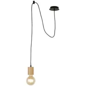 Image of Searchlight Spinny Ceiling Pendant, Wood & Black Metal