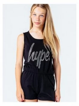 Hype Diamonte Script Playsuit, Black, Size 16 Years, Women