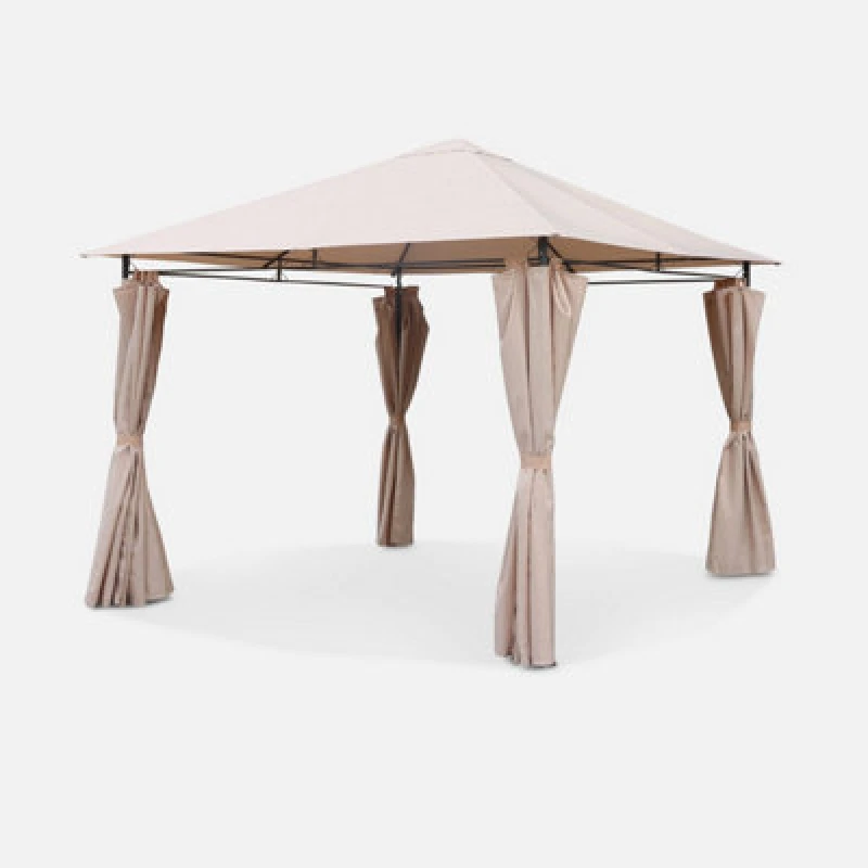 Image of Sweeek - Heavy Duty 3X3M Gazebo With Curtains Elusa Beige 267X267X262 Cm