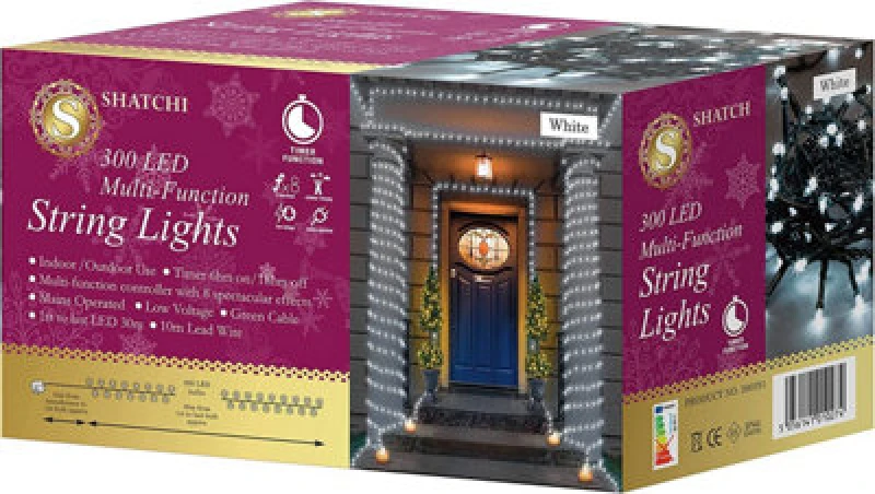 Image of Shatchi 300 Cool White Leds Multifunction Timer Outdoor String Fairy Lights 30M