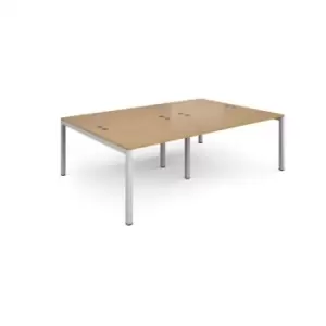 Image of Bench Desk 4 Person Rectangular Desks 2400mm Oak Tops With White Frames 1600mm Depth Connex