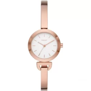 Image of Ladies DKNY Uptown D Three-Hand Rose Gold-Tone Stainless Steel Watch