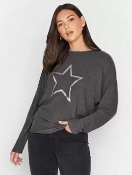 Long Tall Sally Grey Sequin Star Ls Top, Grey, Size 12, Women