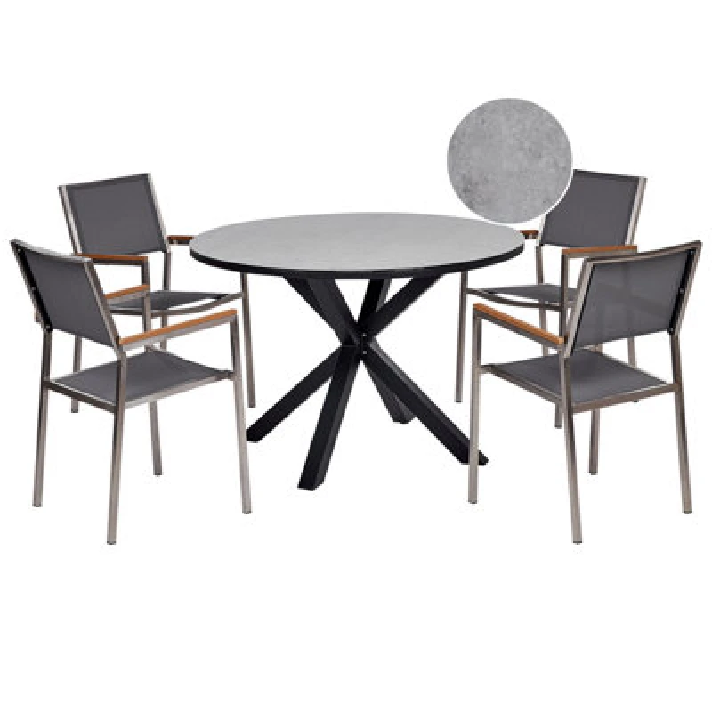 Image of Beliani Garden Dining Set 4 Seater Maletto/grosseto Metal Marble Effect Grey