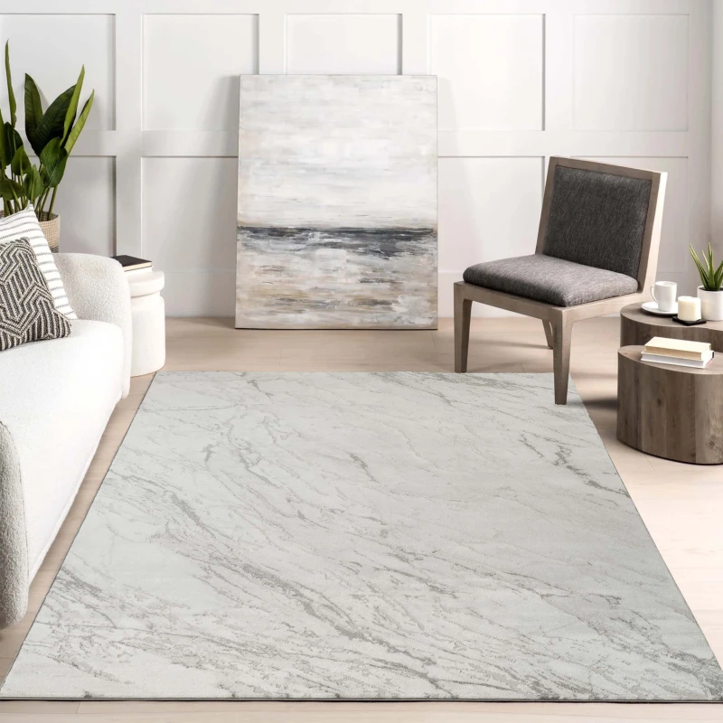Image of Novu Modern Abstract Living Room Area Rug Metallic Sheen- Valley Grey 200Cm X 290Cm