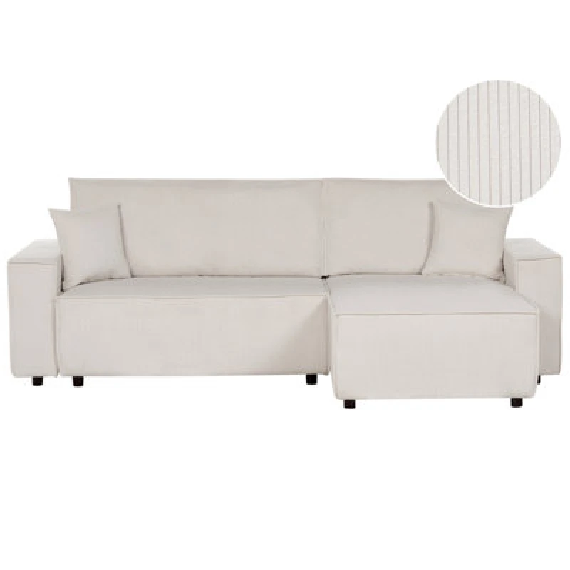 Image of Beliani Corner Sofa Bed 3 Seater Abacka Corduroy Off-White Left Hand
