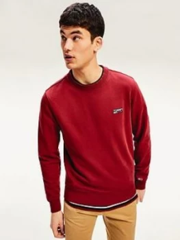 Image of Tommy Jeans Washed Corp Logo Sweatshirt - Red, Size XS, Men