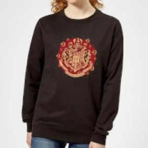 Image of Harry Potter Hogwarts Christmas Crest Womens Sweatshirt - Black - S