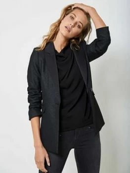 Image of Mint Velvet Shimmer SB Blazer - Black, Size 18, Women