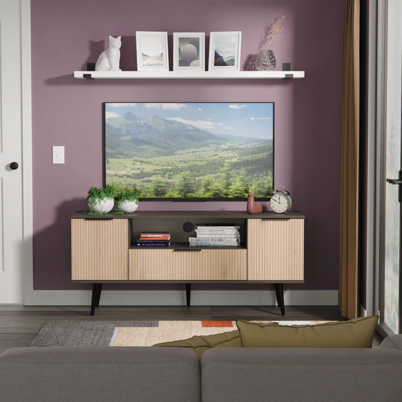 Image of Ready Assembled 2 U Fuji 2 Door 1 Drawer Wide TV Unit (Ready Assembled) in Grey Grey Unisex