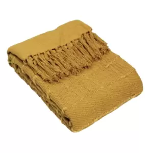 image of Motti Woven Tufted Stripe Throw Ochre