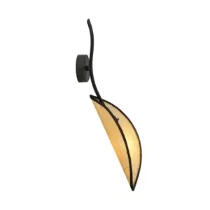 Image of Lotus Black Designer Wall Lamp with Brown Fabric Shades, 1x E14