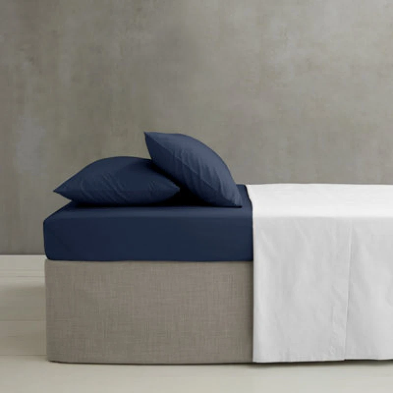 Image of Catherine Lansfield Catherine Lansfield 'Easy Iron Percale' Combed Polycotton 35cm Depth Sheet in Navy Size: King Fitted Navy King Fitted Unisex 501