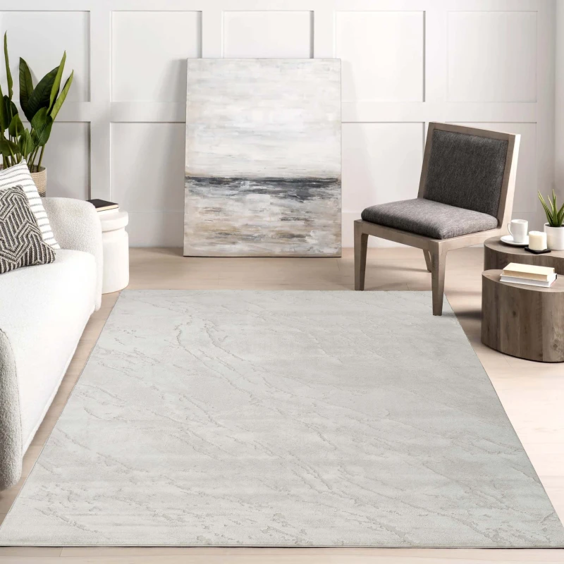 Image of Novu Modern Abstract Living Room Area Rug Metallic Sheen- Valley Beige 200Cm X 290Cm