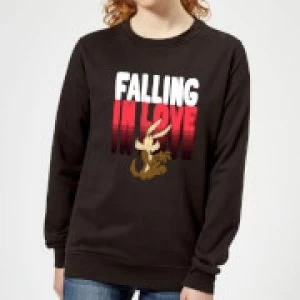 image of Looney Tunes Falling In Love Wile E. Coyote Womens Sweatshirt - Black