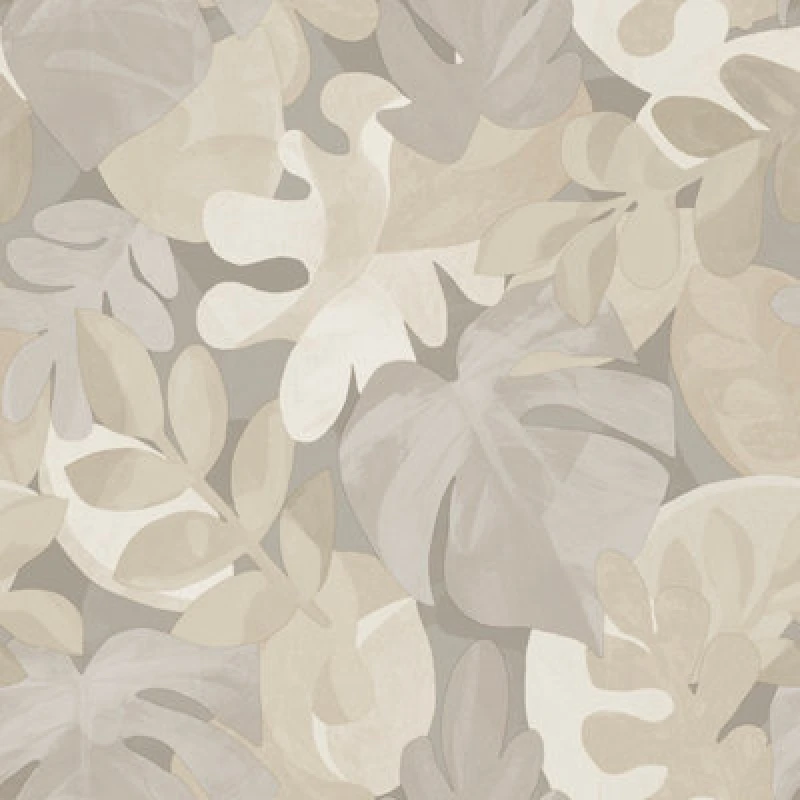 Image of Grandeco Boutique Retro Leaf Pvc-Free Eco Wallpaper, Taupe