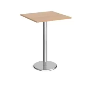 image of Pisa square poseur table with round chrome base 800mm - beech