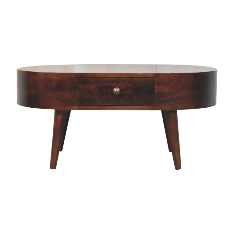 Image of Artisan Furniture Artisan Furniture Solid Wood California Walnut Rounded Coffee Table, 2 Drawers, Dark Brown