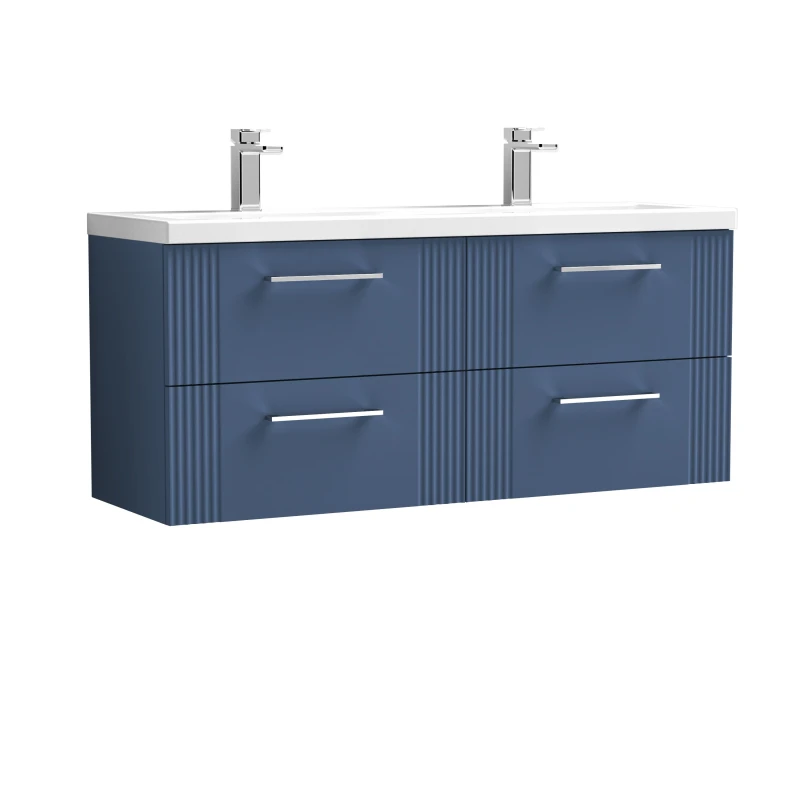 Image of Balterley 4 Drawer Wall Hung Vanity Unit with Double Ceramic Basin Blue 1200mm Blue