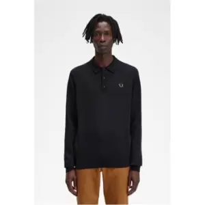 Image of Fred Perry Knitted Long Sleeve Polo Shirt - Black