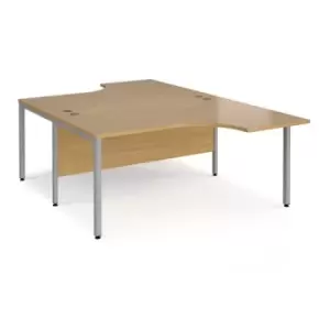 image of Office Desk 2 Person Rectangular Desk 1600mm Oak Tops With Silver Frames Maestro 25