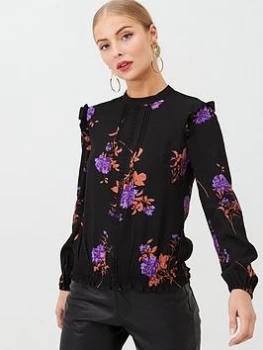 Image of Oasis Violet Floral Lace Trim Top - Multi Black, Multi Black, Size 8, Women