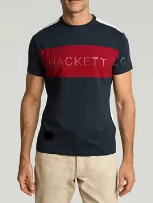 image of Hackett Colour Block T-Shirt, Navy Size M Men