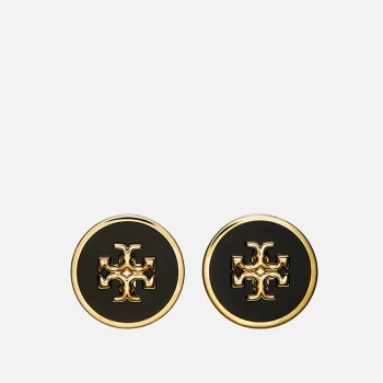 Image of Tory Burch Womens Kira Enamel Circle-Stud Earring - Tory Gold/Black
