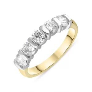 Image of 18ct Yellow Gold Diamond Five Stone Bar Set Half Eternity Ring