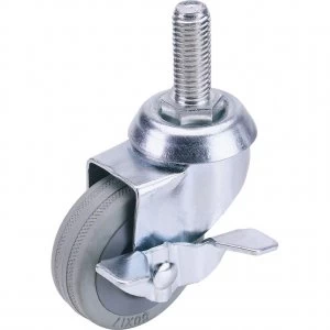 Image of Draper Swivel Bolt Fixing Rubber Wheeled Castor and Brake 100mm