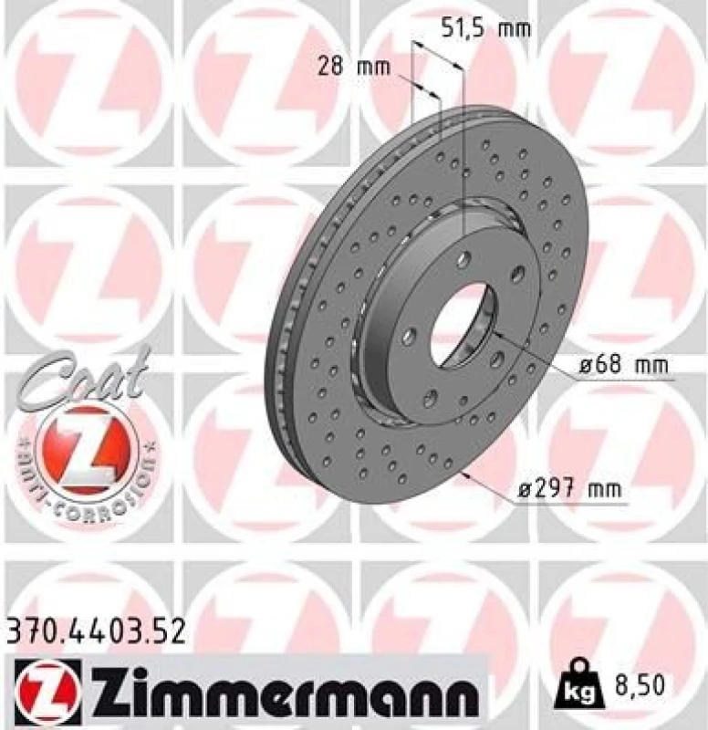 Image of ZIMMERMANN Brake disc ZIMMERMANN 370.4403.52