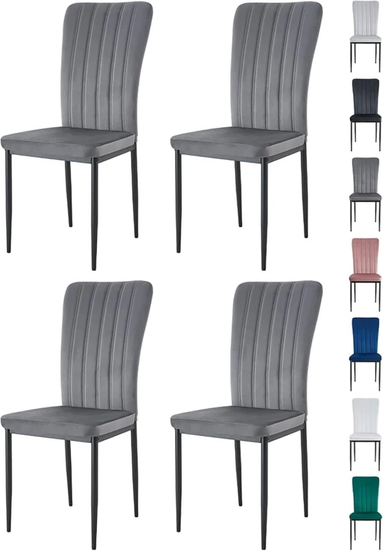 Image of MCC Direct Set Of 4 High Back Dining Chairs Velvet Fabric Kitchen/dining Seating Dark Grey - Elle By Mcc