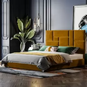 Image of Conmo Upholstered Beds - Plush Velvet, King Size Frame, Mustard - Mustard