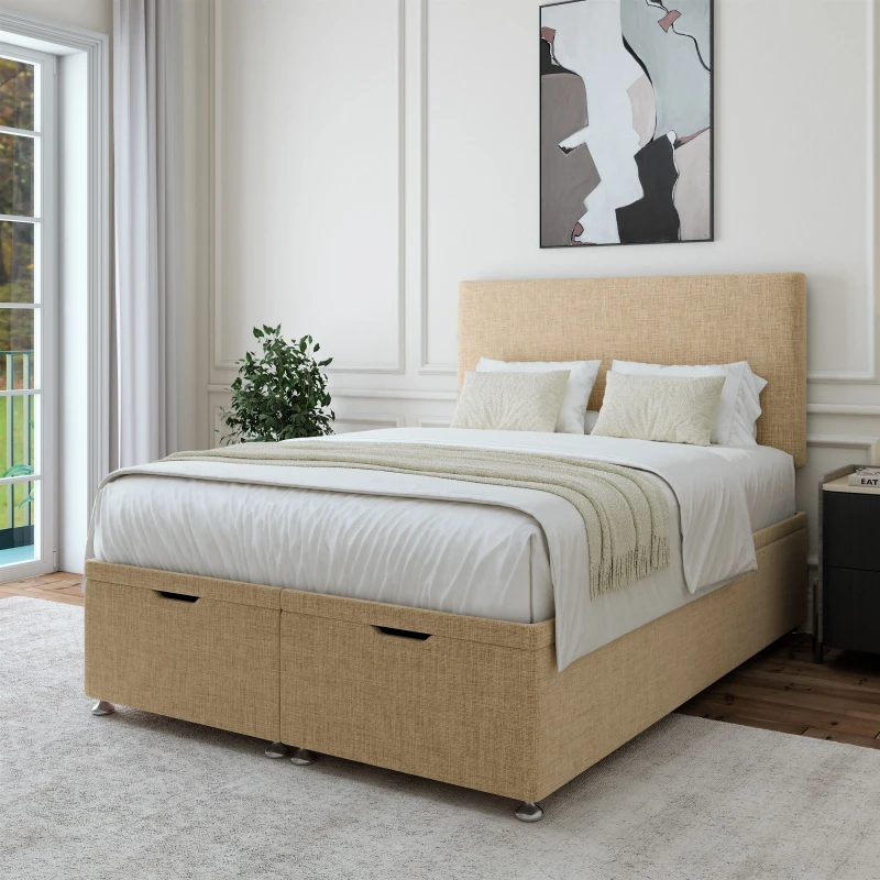 Image of Bedmaster Bedmaster Linen Ottoman Divan Base And Plain Headboard in Natural Size: Super King Natural Super King Unisex 7867869904121