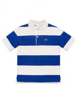 Lacoste Boys Short Sleeve Stripe Pique Polo, Grey/Navy, Size Age: 12 Years